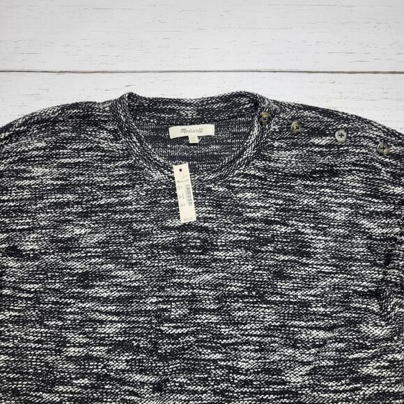Madewell Button Shoulder Wide Sleeve Sweater Top Marled Black Crewneck Cotton XS - Picture 5 of 10